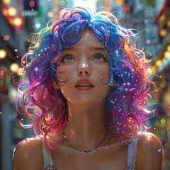 portrait of girl with colored hairstyle