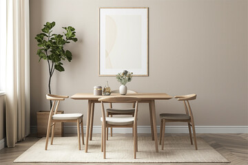 Modern Japandi Living Room Interior with Vertical A0 Frame Mockup