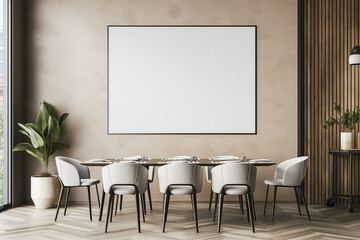 Modern Japandi Living Room Interior with Vertical A0 Frame Mockup