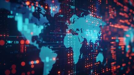 Obraz premium A world map with live digital data streaming of stock exchange numbers highlighting global trade