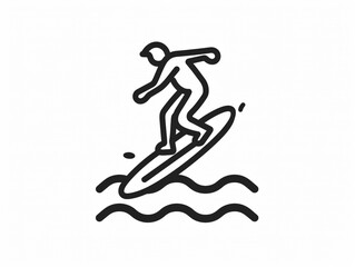 Naklejka premium Line art icon illustration of a surfer riding a wave