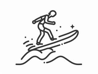 Fototapeta premium Line art icon illustration of a surfer riding a wave