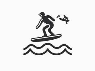 Obraz premium Line art icon illustration of a surfer riding a wave