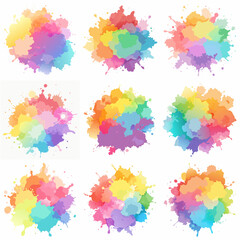 Splash of paints. Blobs. Paint splatter colourful set. Splashing spots effect shape. Multicolored splash paintbrush liquid. Painting - activity. Vector splash of paints isolated on white background.