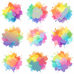 Splash of paints. Blobs. Paint splatter colourful set. Splashing spots effect shape. Multicolored splash paintbrush liquid. Painting - activity. Vector splash of paints isolated on white background.