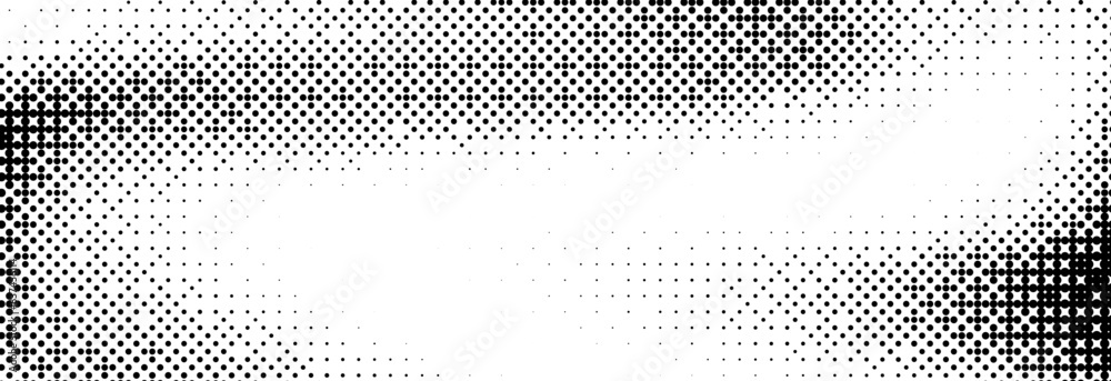 Aufkleber Bitmap grunge gradient texture. Black and white pixelated dither wave pattern. Abstract glitch 8-bit game wallpaper. Retro wide rasterized backdrop. Pixel art background. Vector