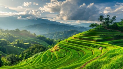 Fototapeta premium Stunning Terraced Paddy Field Hillside for Nature and Travel Marketing