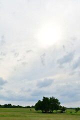 Sun in Clouds Over Rural Farm Field