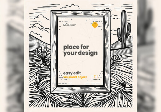 Poster Frame Mockup Engraved Art Style 06 Generative Ai