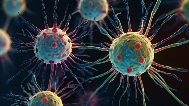 cancer cell mutations in somatic cells for understanding genetic predispositions. seamless overlay 4k virtual video animation background