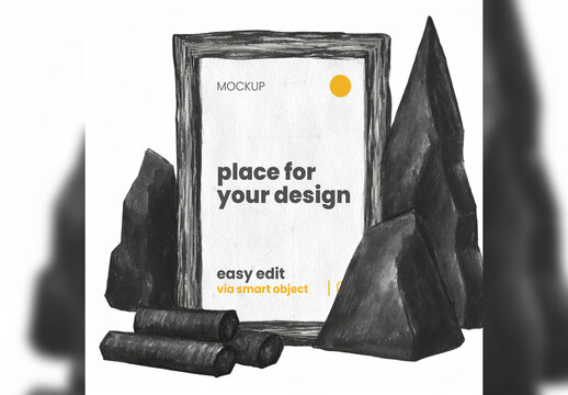 Poster Frame Mockup illustrated carbon graphite black style Generative Ai