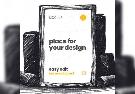 Poster Frame Mockup illustrated crayon carbon style Generative Ai
