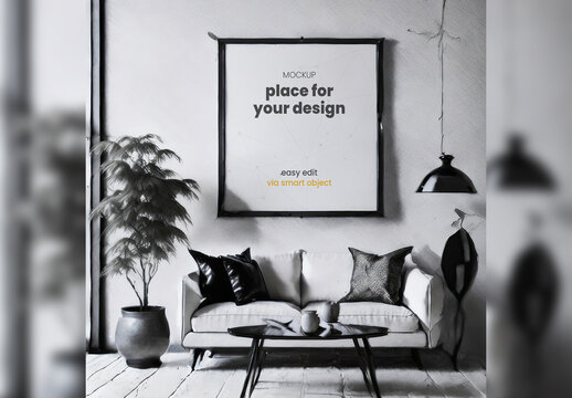 Poster Frame Mockup illustrated digital graphite style Generative Ai