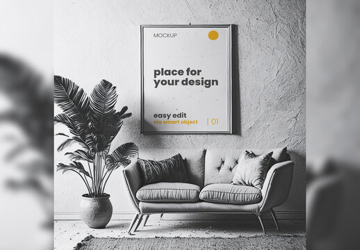 Poster Frame Mockup illustrated digital black and white Generative Ai