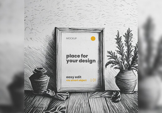 Poster Frame Mockup illustrated digital scene 04 Generative Ai