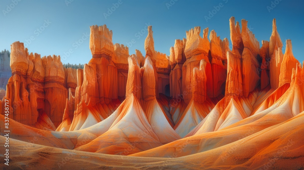 Canvas Prints Stunning Red Rock Formations under Clear Blue Sky in Majestic Desert Landscape at Sunrise with Unique Geology in Remote Wilderness