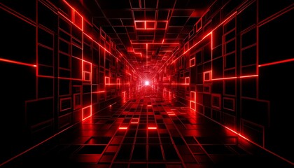 Obraz premium Futuristic Red Neon Tunnel on Black Background