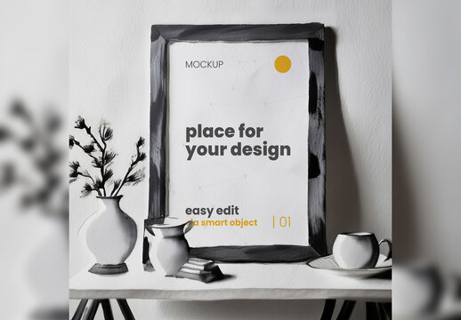 Poster Frame Mockup illustrated ink style 07 Generative Ai