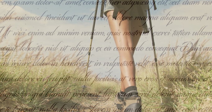 Image of independence day text over diverse couple hiking - Powered by Adobe