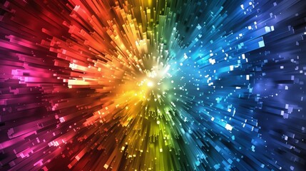 Abstract Rainbow Digital Art With 3D Geometric Shapes