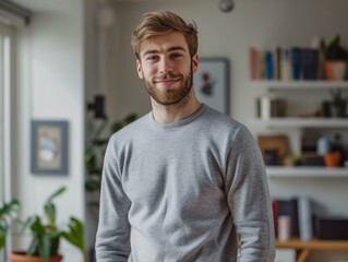 Happy Young Man at Home. Generative AI.