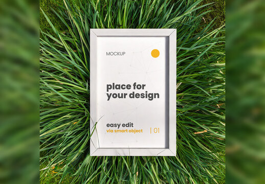 Poster Frame Mockup between green grass 02 Generative Ai