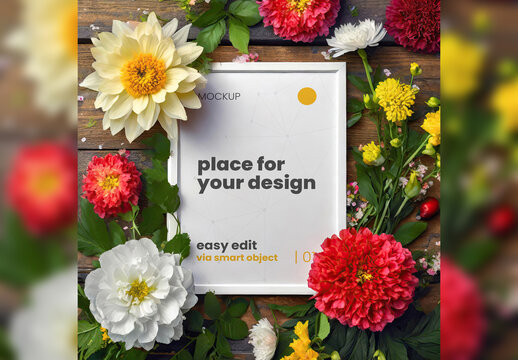 Poster Frame Mockup between plant flowers 01 Generative Ai