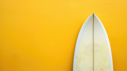 White surfboard against vibrant yellow background
