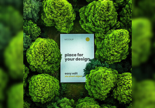 Poster Frame Mockup between plant leafs trees forest Generative Ai