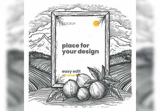 Poster Frame Mockup Engraved Art Style 01 Generative Ai