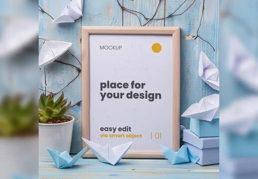Paper Shapes Poster Frame Mockup Generative Ai