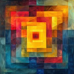a colorful picture with yellow squares in it, in the style of art deco futurism, classical symmetry, luminous shadows, vintage graphic design