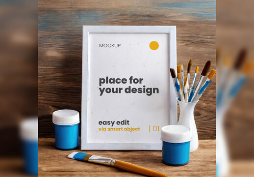 Portrait Frame Mockup with Color Paints Brush Artistic 02 Generative Ai