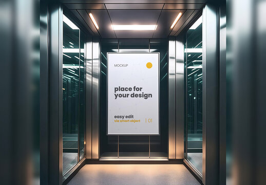 Poster Frame Image Mockup inside Metalic Elevator Generative Ai