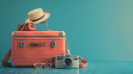 A vibrant orange suitcase equipped with travel essentials, ready for adventure, embodying the excitement of travel.