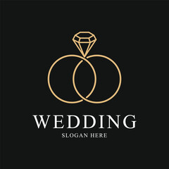 wedding rings logo design creative idea with ring icon and diamond