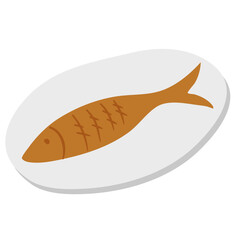 hand drawn grilled fish on a plate