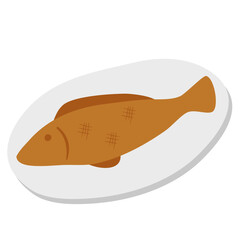 hand drawn grilled fish on a plate