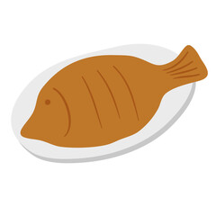 hand drawn grilled fish on a plate