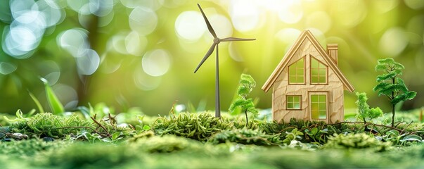 Carbon footprint reduction, green technology, renewable energy, eco-friendly living, high detail