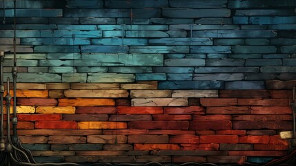 Fototapeta premium Vibrant illustration of an artistic brick wall texture with rich colors and intricate patterns, showcasing highquality design.