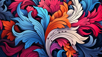 A vibrant and artistic paisley composition with detailed textures in a flat illustration, perfect for seamless patterns.