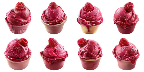 Set of Raspberry Sorbet isolated on transparent png background. Generative ai