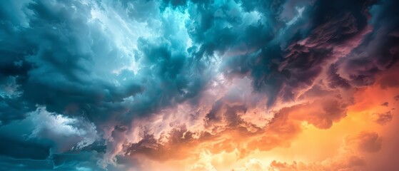 Fototapeta premium Dramatic sky with thunderclouds, stormy atmosphere, intense colors, copy space