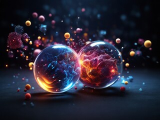illustration of matter and antimatter particles interacting.