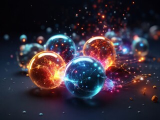 illustration of matter and antimatter particles interacting.