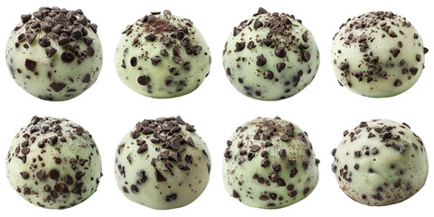 Obraz premium Set of Mint Chocolate Chip Mochi isolated on transparent png background. Generative ai