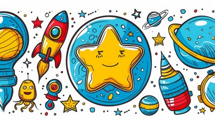 breathtaking view colorful galaxy space and planets set on white background background illustration, colorful planetary satellites on a white background