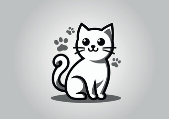 Illustration of a beautiful white cat