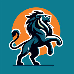 Illustration of a lion standing on two legs in a blue and yellow hue